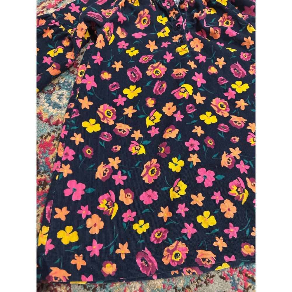 Baby Gap Girls Navy Blue Floral Corduroy Long Sleeve Dress 4T Puffed Sleeve